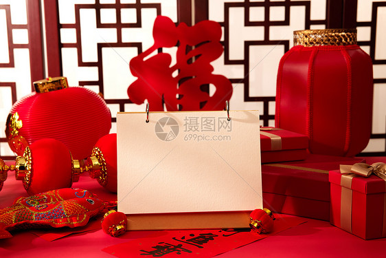春节红色灯笼和空白日历图片