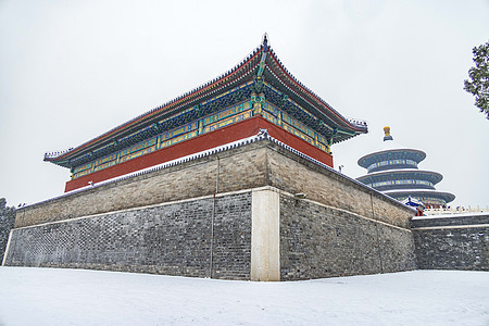 冬季雪中的北京天坛背景图片