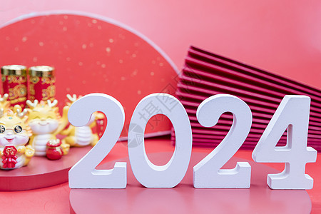 2024年新年龙年红色背景图片