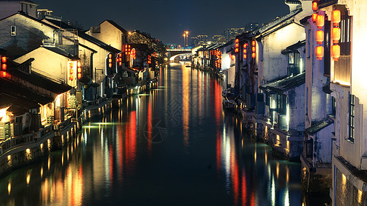 中国风河无锡南长街古镇夜景背景