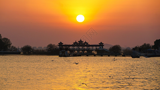 无锡鼋头渚太湖仙岛日落背景图片