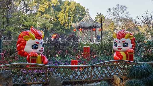 红灯笼背景上海古猗园龙年新年装饰背景