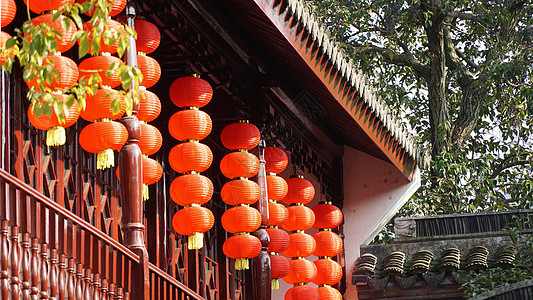 中国风黑白新年元旦古建筑和灯笼背景