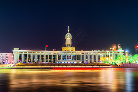 天津天津站夜景背景图片