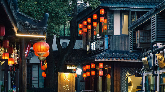 花灯灯笼上海州桥老街夜景背景