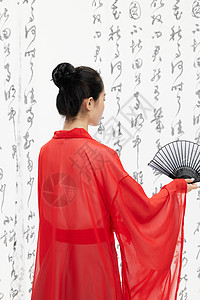 古风.国风女子手拿折扇背景