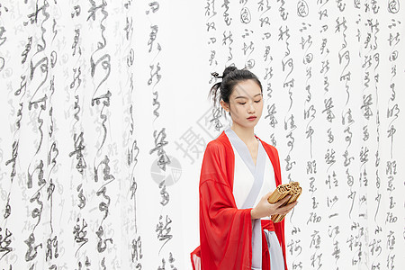 书法字体背景下的中国风美女图片
