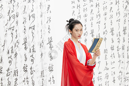 中式大气书法字体背景下的中国风美女背景