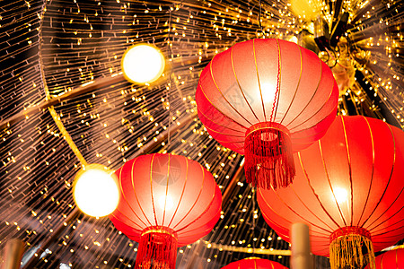 菱形传统灯笼北京前门大街新年氛围背景