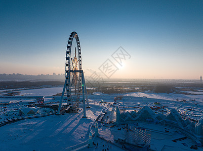 冬季都市航拍哈尔滨第二十五届冰雪大世界旅游景点背景