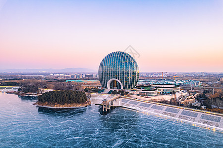 航拍夜景北京雁栖湖科学城高清图片