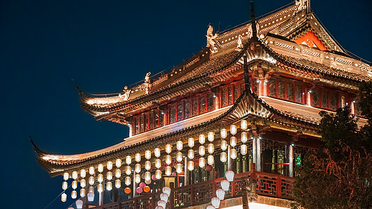 苏州盘门景区古典建筑夜景图片