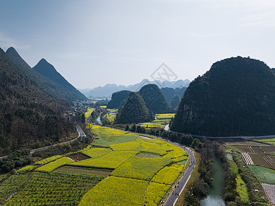 万峰林景区航拍贵州万峰林油菜花风光背景