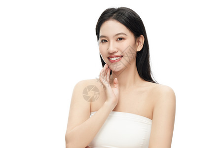 手护肤自信展示自己皮肤状态的气质女人背景