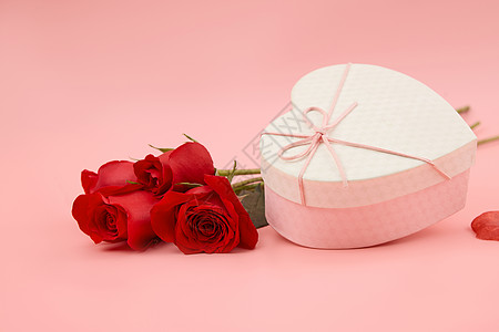 粉色丝带背景520礼物盒与玫瑰花背景图背景