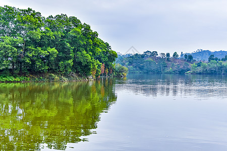 中国风山水湖边绿植风光背景