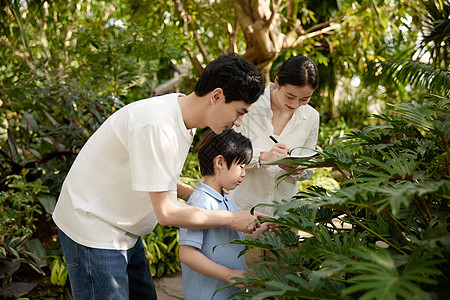 欢乐女性一家人在植物园参观记录背景