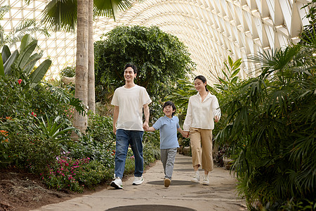 儿童户外一家人在植物园参观背景