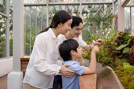 植物园里给孩子科普的父母图片