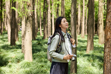 美女在森林里欣赏美景图片