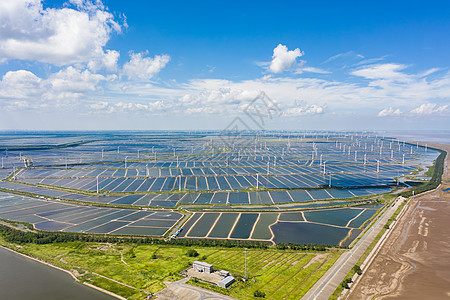 航拍盐城黄海滩涂湿地风力发电风光图片