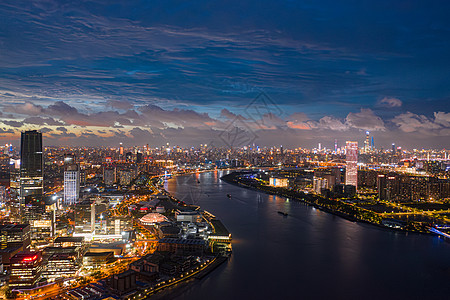 航拍上海滨江两岸城市CBD建筑群夜景图片