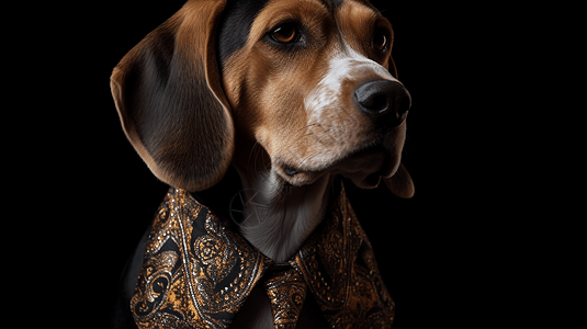 棕褐色小猎犬穿着镶嵌套装图片