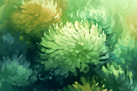 绿色油画艺术风格的花朵图片