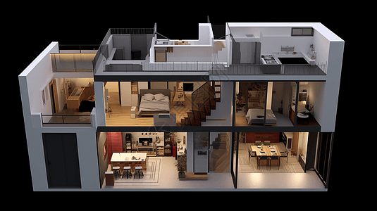 厨房摆件温暖小别墅3D效果图插画