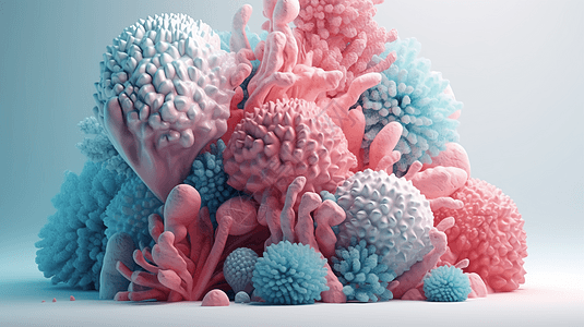 3D粉红色和蓝色的海珊瑚图片