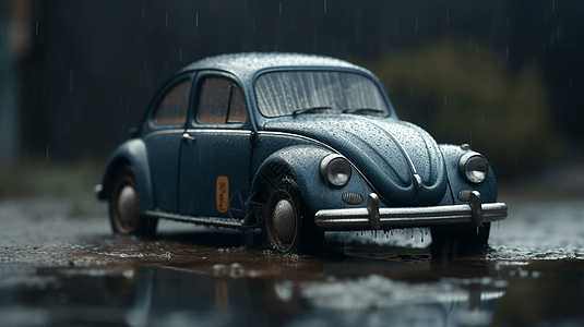 甲壳虫汽车模型在雨中图片