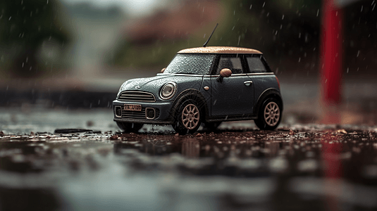 小汽车在雨中微距图片