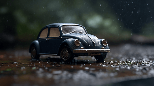 汽车模型在雨中微距图片