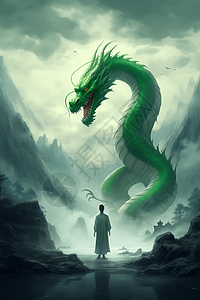 巨大的中国绿色龙背景图片