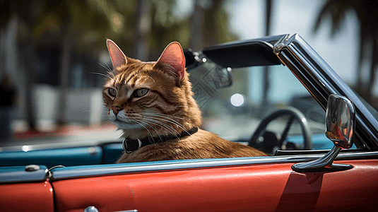 缅因猫驾驶敞篷车图片