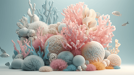 海洋珊瑚海底植物和透明气泡图图片