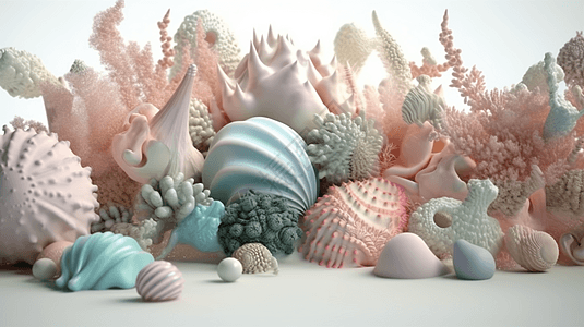 海洋和海螺3D图图片
