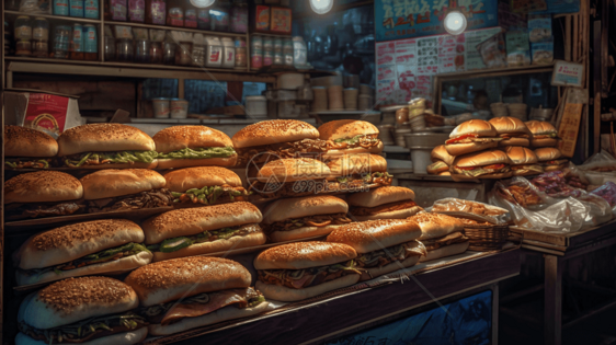 美食街摊位上的巨大汉堡包图片