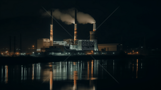 夜晚的燃煤发电厂图片