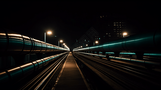 夜间的运输管道背景图片