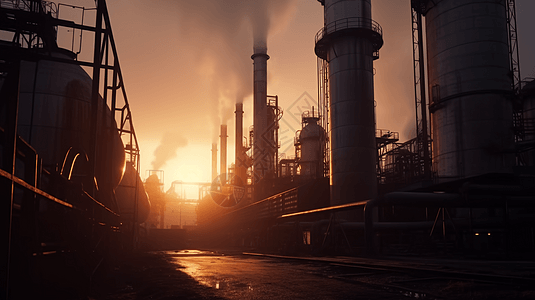 夕阳下的工厂图片