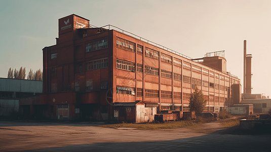 80年代工厂夕阳下的工厂建筑背景