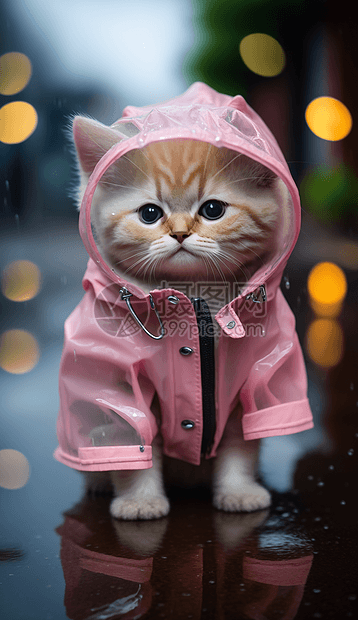 穿着粉色雨衣的小猫图片