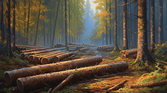 木材砍伐木材采伐插画场景插画