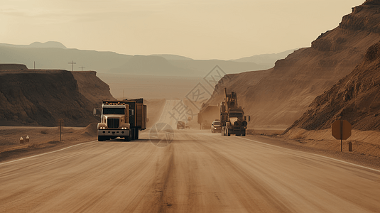 沙漠中的高速公路高清图片