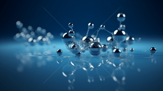 蓝色背景下漂浮的氢分子模型图片