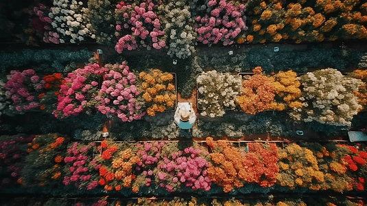 园丁浇灌植物鸟瞰图图片