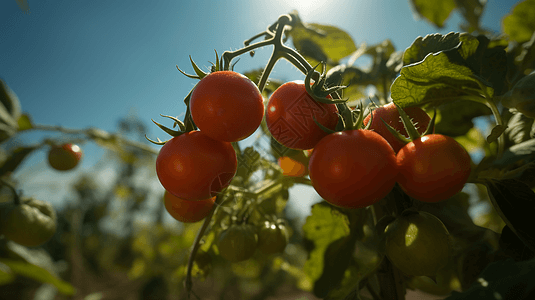 阳光下的番茄植物特写图片