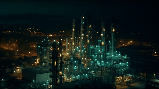 夜晚的化工厂俯视图背景图片