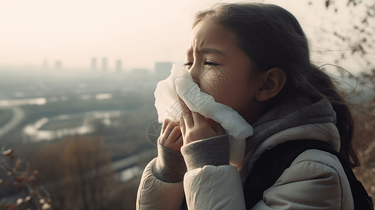 孩子拿着手帕捂住口鼻图片